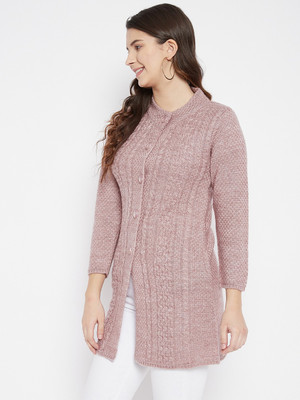 Zigo Self Design Round Neck Casual Women Pink Sweater