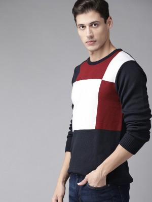 Roadster Colorblock Round Neck Casual Men Dark Blue Sweater