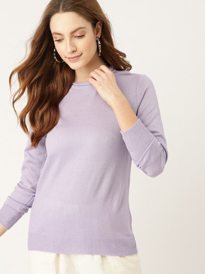 Dressberry Solid Round Neck Casual Women Purple Sweater