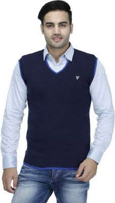 Avnish Enterprises Solid V Neck Casual Men Blue Sweater