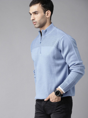 Roadster Solid High Neck Casual Men Blue Sweater