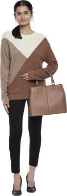 Annabelle by Pantaloons Colorblock Round Neck Casual Women Brown Sweater