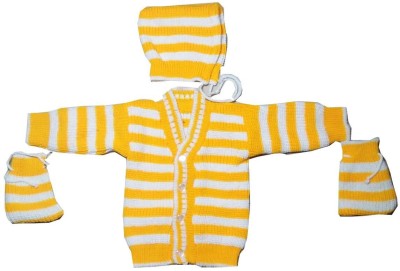 RUDRA KA Striped V Neck Formal Baby Boys & Baby Girls Yellow Sweater