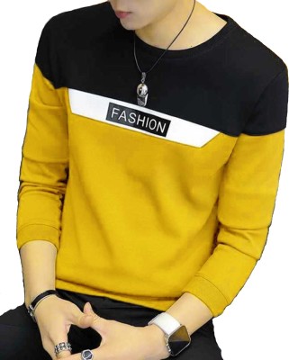 WEARZA Colorblock Men Round Neck Black, Yellow T-Shirt