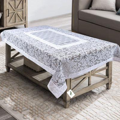 Fratco Embroidered 4 Seater Table Cover(White, Polyester)