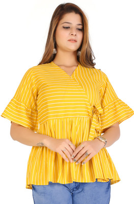 PARWANIS Casual Striped Women Yellow Top