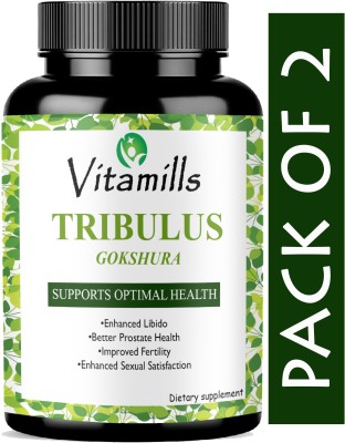 Vitamills Tribulus Terrestris Natural Testosterone Booster (Gokshura)(Natural)(2 x 60 Capsules)