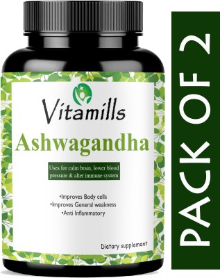 Vitamills Raw Ashwagandha (Withania Somnifera)-Anxiety Endurance(Natural)(2 x 60 Capsules)