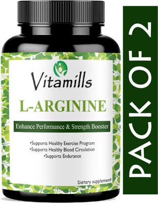 Vitamills L-Arginine 1000mg Capsules Per Serving, l arginine supplement(Advanced)(2 x 60 Capsules)