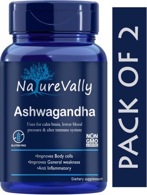 NatureVally Nutrition Raw Ashwagandha (Withania Somnifera)-Anxiety Endurance (Advanced)(2 x 60 Capsules)