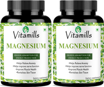 Vitamills Chelated Magnesium Glycinate Citrate Oxide Supplement Premium(2 x 60 Capsules)