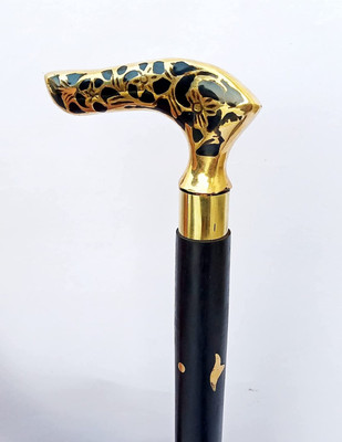 forest craft Antique Brass Flower Leaf Solid Style Vintage Black Wooden Walking Stick Handmade design Walking Stick