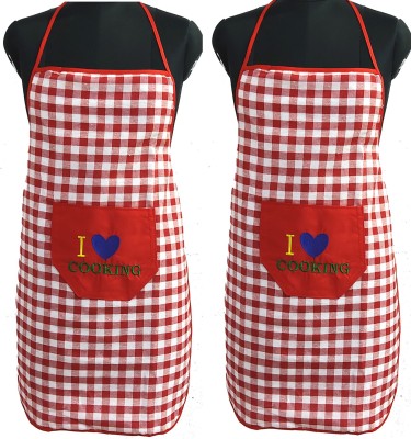 stich master Cotton Chef's Apron - Free Size(Red, Pack of 2)
