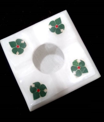 TANISHKA CREATIONS Marble Ash Tray square shape with beautiful Inlay work White, Green Marble Ashtray(Pack of 1)