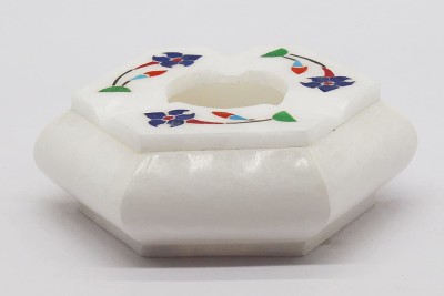TANISHKA CREATIONS Marble Ash Tray (Hexagone Shape ) With beautiful Inlay Work White, Blue Marble Ashtray(Pack of 1)