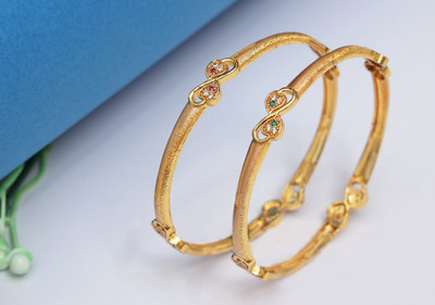 AK Brass, Metal Cubic Zirconia Gold-plated Bangle Set(Pack of 2)
