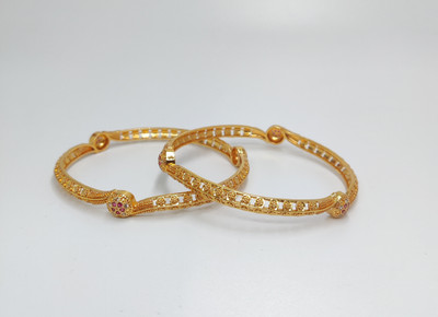 AK Metal, Brass Cubic Zirconia, Diamond Gold-plated Bangle Set(Pack of 2)