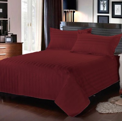 ACHIR 300 TC Cotton Crib Striped Flat Bedsheet(Pack of 1, Wine)