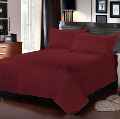 ACHIR 300 TC Cotton Single Striped Flat Bedsheet(Pack of 1, Wine)