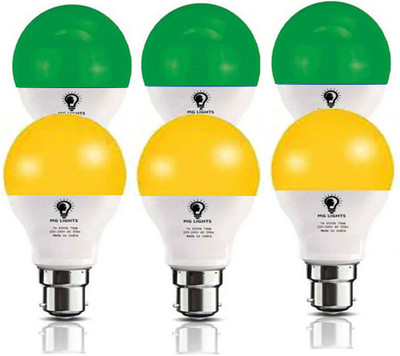 mg lights 7 W Basic Arbitrary B22 LED Bulb(Green, Yellow, Pack of 6)