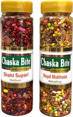 CHASKA BITE Shahi Navratan Mix Mukhwas Mouth Freshener ( 130g ) &amp; Royal Fresh Mix Mukhwas (130 g ) (100% Natural Saunf Mix Mouth Freshener) 2 Bottles, 260g MINT Mouth Freshener  (2 x 1 pieces)