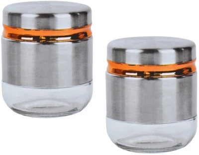 IndusBay Glass Tea Coffee & Sugar Container  - 350 ml(Pack of 2, Silver)