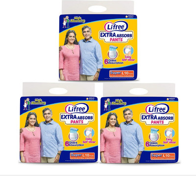 LIFREE Adult Pant Style Diapers L10 Large Size ( L10 Pack of 3 ) Adult Diapers - L(30 Pieces)