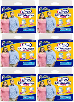 LIFREE Adult Pant Style M10 Medium Size ( M10 Pack of 6 ) Adult Diapers - M(60 Pieces)