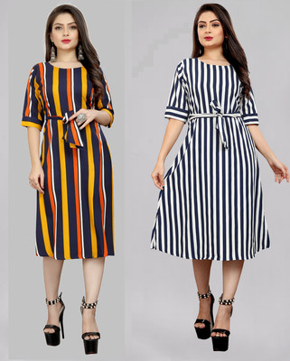 Modli 20 Fashion Women A-line Multicolor Below Knee Dress