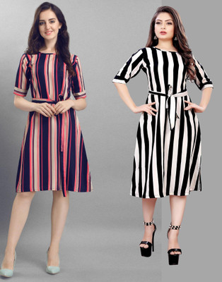 Modli 20 Fashion Women A-line Multicolor Below Knee Dress