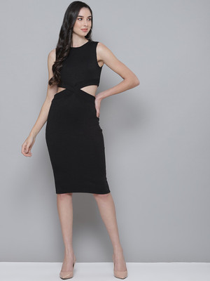 SASSAFRAS Women Bodycon Black Knee Length Dress