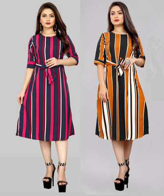 Hiral Creation Women Skater Multicolor Below Knee Dress