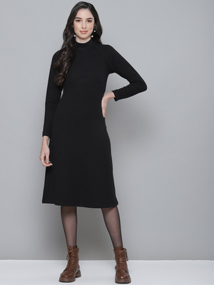 SASSAFRAS Women A-line Black Midi/Calf Length Dress