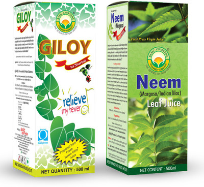 Basic Ayurveda Giloy Ka Sharbat 500 Ml + Neem Leaf (Margosa) Juice 500 Ml Combo Pack(1000 ml)