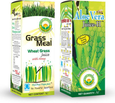 Basic Ayurveda Grass Meal (Wheat Grass) Juice (With Honey) 1000 Ml + Aloe Vera Juice (With Honey) 1000 Ml Combo Pack(2000 ml)