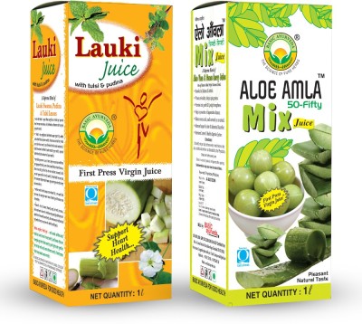 Basic Ayurveda Lauki Juice (Bottle Gourd Juice) 1000 Ml + Aloe Amla 50-Fifty Mix Juice 1000 Ml Combo Pack(2000 ml)