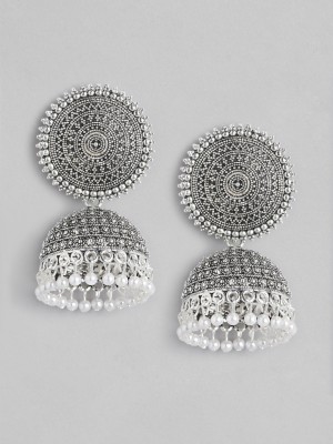 Happy Stoning Designer Silver Traditional Jhumka Beads Brass Jhumki Earring