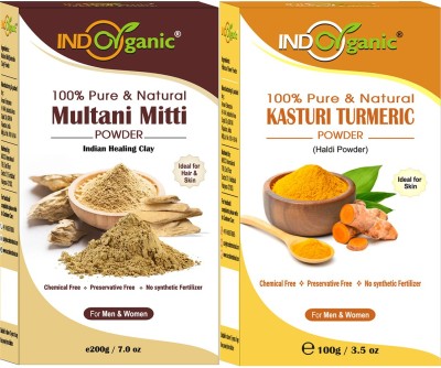 Indo Organic Multani mitti and Turmeric Face Pack for Glowing Skin, Oil Control, Acne, Pimples, Detan, Blemishes, Pigmentation & Brightening (300 g)(300 g)