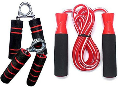 YMD Home Workout Kit Foam Grip Skipping Rope Red with 2Pcs Foam Hand Gripper for Men Hand Grip/Fitness Grip