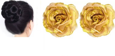 V Women's Flower Shape Clip Bun Extension/Juda Puff  Extension Clutter Attached  Style decorated juda Stud Work Stone Work 1 CLUTTERABUN ND ROSE 2 Hair Extension