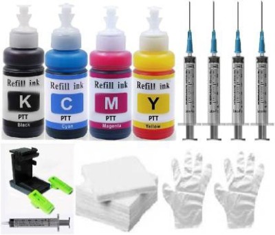 PTT Refill Kit For 678 Ink Cartridge For Use: Deskjet 2515/1015/1018/1515/1518/2515/2545/2548/2645/2648/3515/3545/3548/4515/4518/4645 Printers (PACK OF 1 SET - 4 nos ink bottle, 4 nos syringe, 2 set hand glove, 1 set ink suction tools set, 2 nos tissue sets Model Name 678 refill kit ) Black + Tri Co