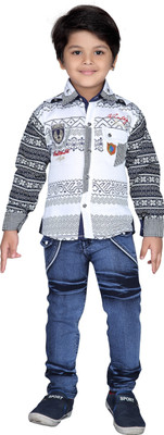 AJ Dezines Boys Party(Festive) Shirt Jeans(White)