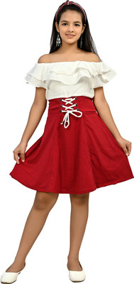 NEYSA Girls Midi/Knee Length Casual Dress(Maroon, Sleeveless)