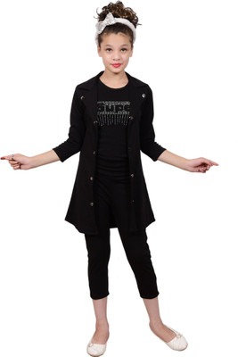 MYKUKI Baby Girls Festive & Party Ethnic Jacket, Kurta and Legging Set(Black Pack of 1)