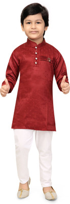 FASHION GRAB Boys Festive & Party Kurta and Pyjama Set(Maroon Pack of 1)