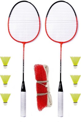 CLOVERBYTE Booster Badminton Set Of 2 Piece Badminton Racquet with 6 Piece Nylon Shuttle and 1 piece of badminton net Badminton Kit