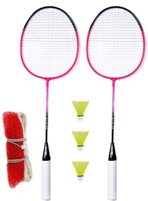 CLOVERBYTE Booster Badminton Set Of 2 Badminton Racquet with 3 Piece Nylon Shuttle and 1 piece of badminton net Badminton Kit