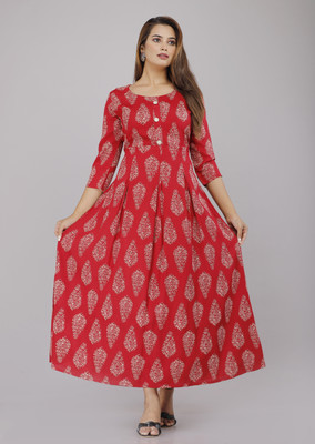 Ridhuma Women Printed Anarkali Kurta(Red)