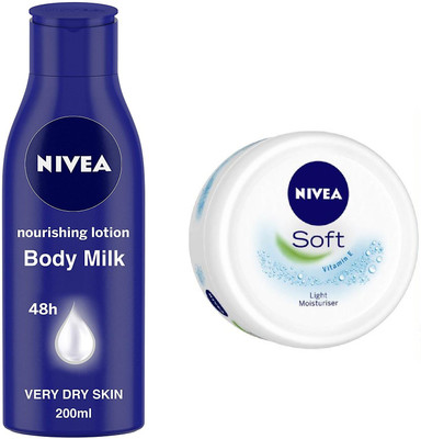 NIVEA Nourishing Body Milk Lotion 200 ML + Soft Light Moisturizer 100 ML(300)