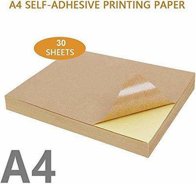 True-Ally 30 A4 Sheets Kraft Brown Laser Inkjet Printable Self Adhesive Sticky Sticker Craft Labels paper (Kraft paper) (pack of 30 sheets) Unruled A4 210 gsm Inkjet Paper(Set of 1, Brown)